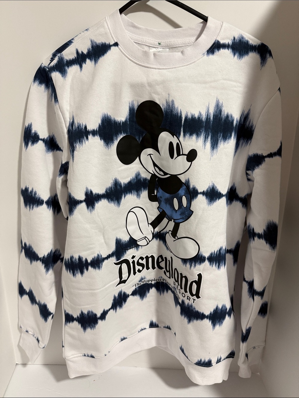 Disneyland White and Navy Tie-Dye Mickey Crewneck Sweatshirt Mens XS Small